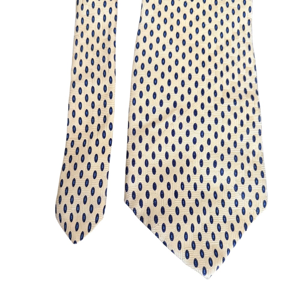 Savile Row 100% Silk Tie‎ Gold Navy Oval Dot Pattern Made in USA Men's Necktie - Picture 7 of 7